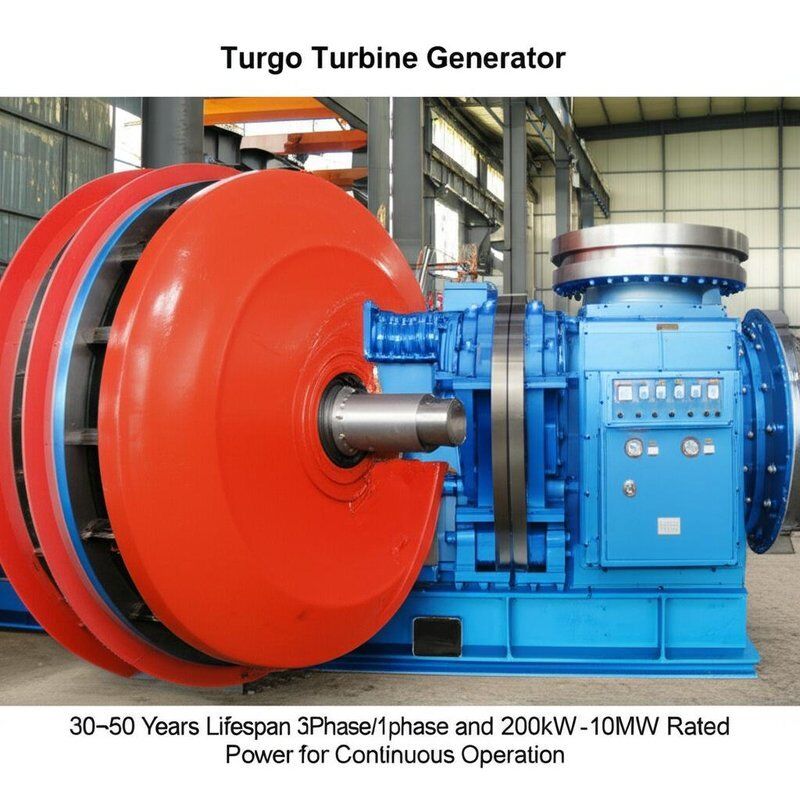Gerador de Turbina Turgo com Vida Útil de 30 a 50 Anos Trifásico/Monofásico e Potência Nominal de 200kW-10MW para Operação Contínua