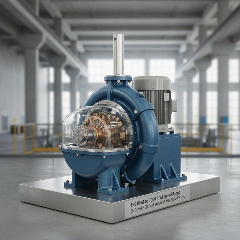 Gerador de turbina Francis com faixa de velocidade de 150 RPM a 1000 RPM, vida útil de 30 a 50 anos e potência de saída de 300 kW a 20 MW para usinas hidrelétricas